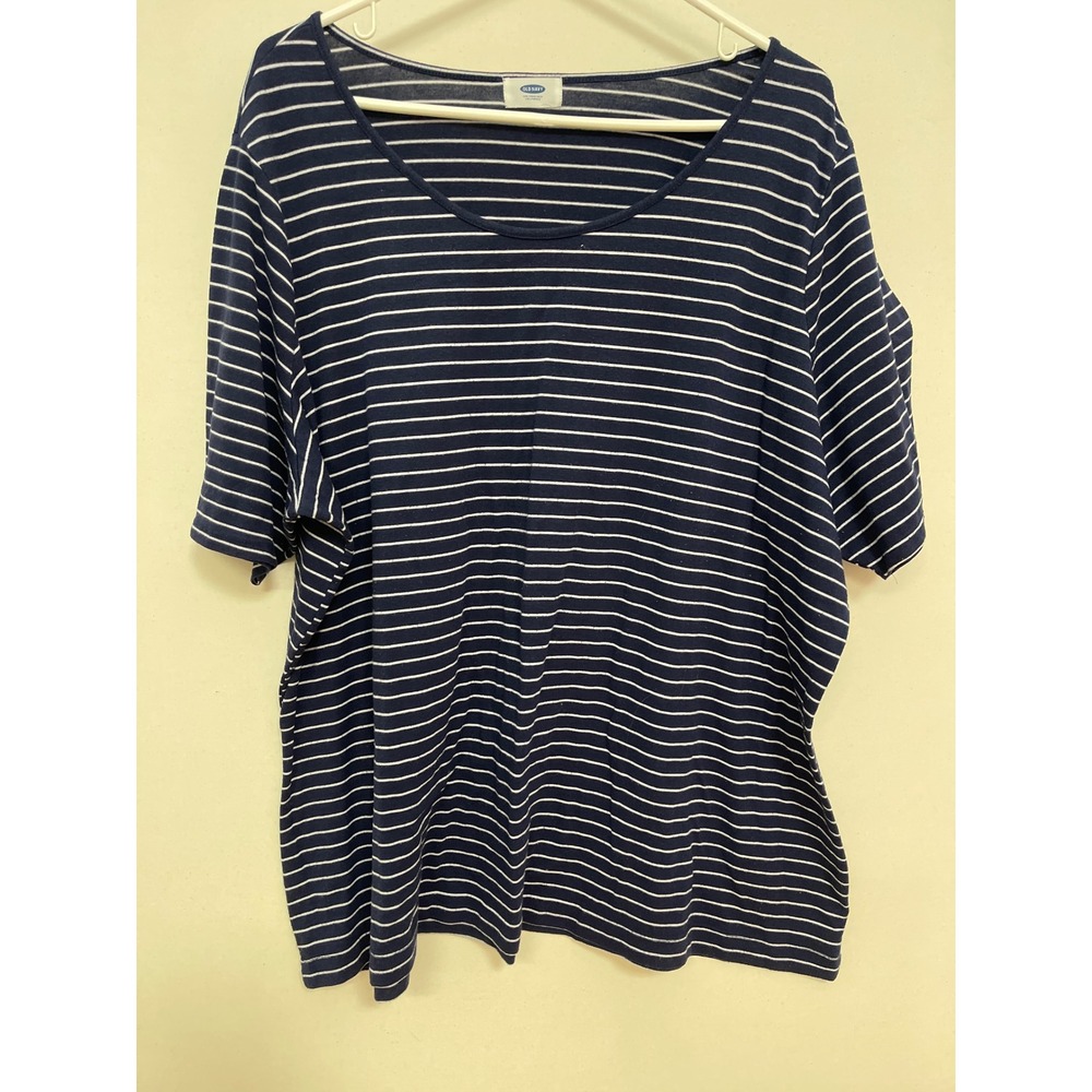 Old Navy Womens Short Sleeve Scoop Neck Striped Tee Navy Blue White XL